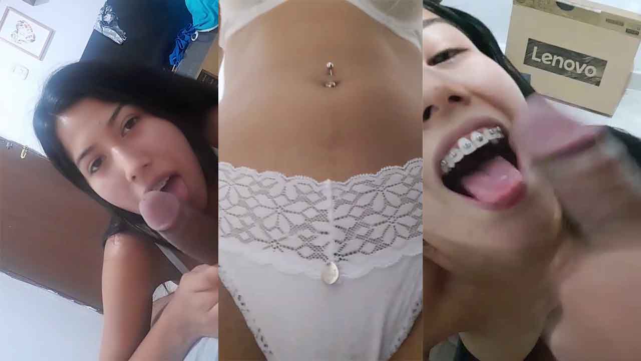Latina teen with braces gets cum on her face