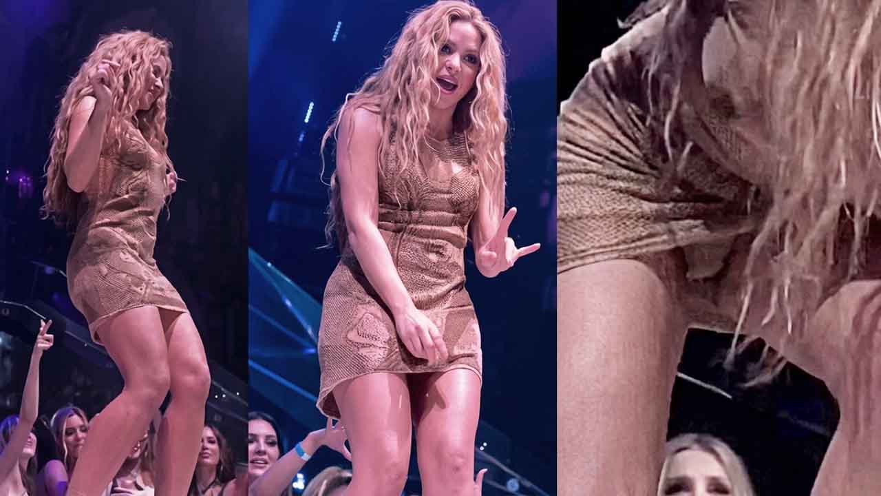 Singer Shakira gets upset because a man filmed her underwear up her skirt, exposing it. VOYEUR PORN