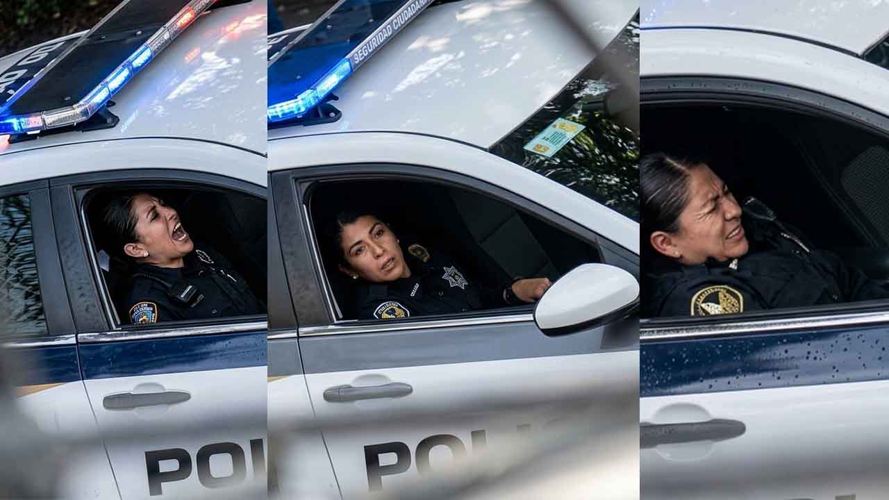 Mexican policewoman caught on video her partner fingers her pussy, making her scream.